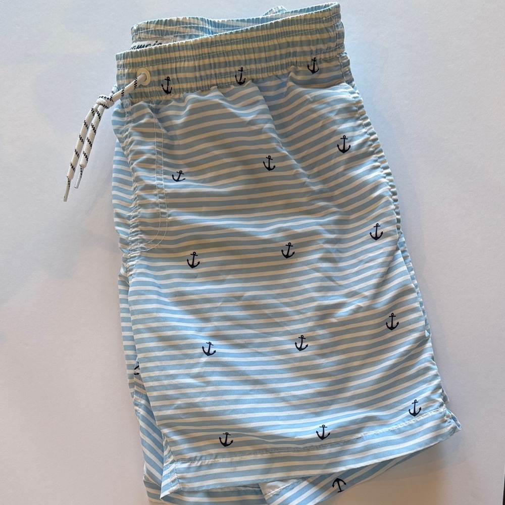 Nautical Blue Striped Swim Trunks